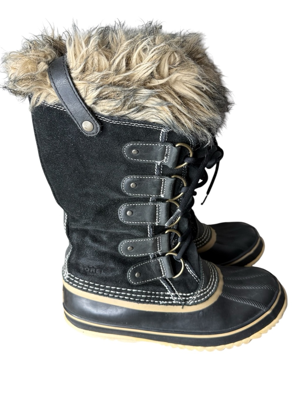 SOREL Black Joan Of Arctic Waterproof Winter Boots Faux Fur Suede Size 8